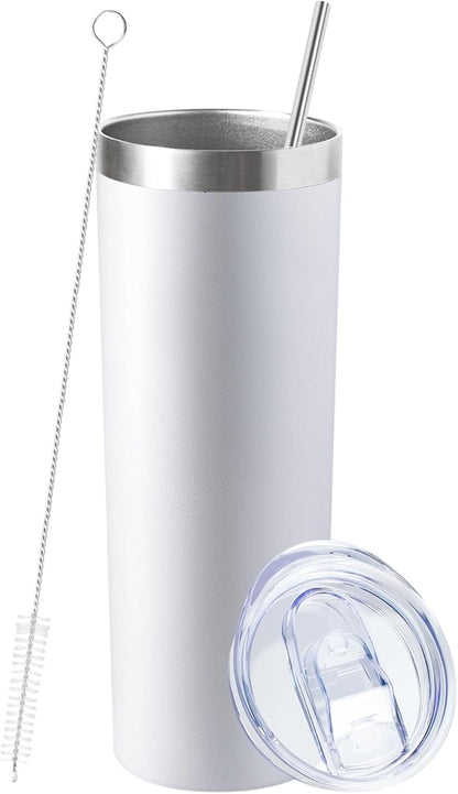 20 oz Skinny Tumbler with Lid and Straw,Stainless Steel Vacuum Insulated Tumbler Cup Double Wall Leak-proof Coffee Mug,Travel Thermal Water Tumbler for Home,Office,Outdoor(White,1)