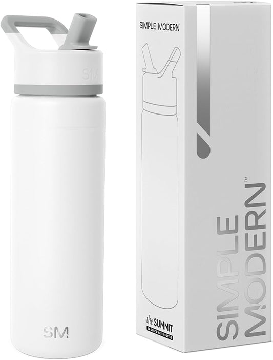 Simple Modern Water Bottle with Straw Lid Vacuum Insulated Stainless Steel | Reusable Leak Proof BPA-Free Flask for Gym, Travel, Sports | Summit Collection | 22oz, Winter White Mix