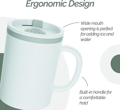Copco Iconic 16oz Double Wall Insulated Desk Mug with Lid & Handle, Set of 2, BPA-Free Reusable Plastic, Spill-Proof, Microwave & Dishwasher Safe, Wide Mouth, Cup Holder Friendly (Grey)