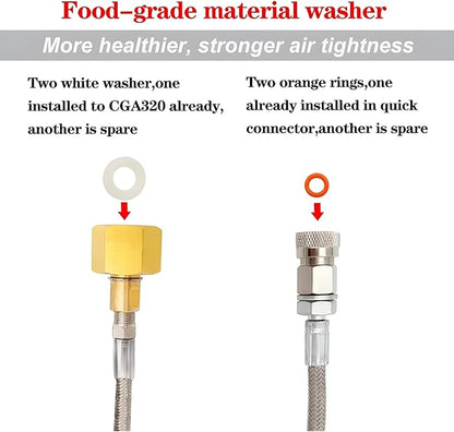 Upgrade Soda Machine Co2 Adapter Hose with High Pressure 60in Stainless Steel Hose,CGA320 to TR21-4 Carbonated Water Soda Maker Co2 Fill Kit Compatible with OneTouch/Jet/Aqua Fizz Soda Maker