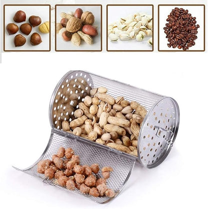 Falytemow 12 x 18 cm Stainless Steel Rotisserie Grill Roaster Drum Oven Basket Oven Roast Baking Rotary for Peanut Dried Nut Coffee Beans BBQ