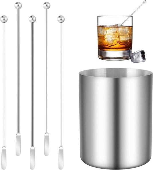 5 Pieces 7.4 Inch Stainless Steel Coffee Stirrers Holder Stainless Steel Swizzle Stick Coffee Stirrers Reusable Stir Sticks for Cocktails Coffee Whiskey