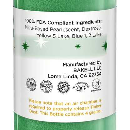 Bakell - Classic Green Tinker Dust (4g, 1x Mini Spray Pump) Edible Glitter for Food, Desserts, and Beverages!