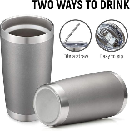 COMOOO 20oz/8Pack Tumbler Double Wall Vacuum Insulated Coffee Travel Mug Stainless Steel Tumbler with Lid and Straw Coffee Cup for Cold & Hot Drinks, Home and Outdoor (Cold Grey, 8 Pack)