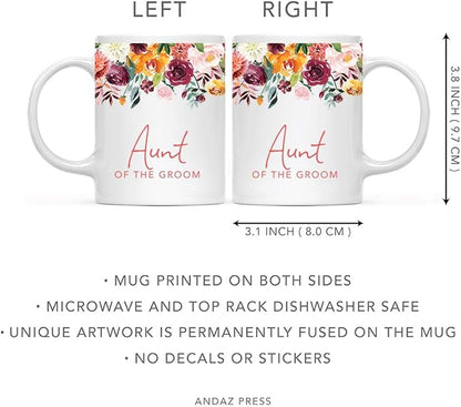 Andaz Press 11oz. Wedding Ceramic Coffee Tea Mug Gift, Fall Autumn Burgundy Orange Peach Flowers Roses Florals, Aunt of the Groom, 1-Pack, Includes Gift Box
