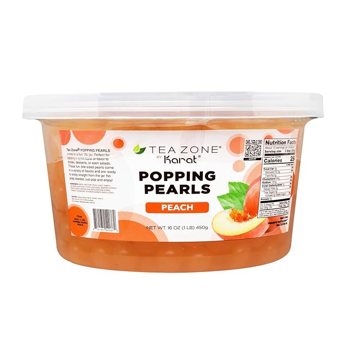 Tea Zone [1 Pound] Peach Popping Pearls, Bursting Pearls for Teas, Shakes, Smoothies, Dessert Toppings