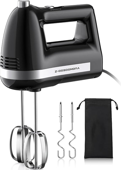 Electric Hand Mixer, Powerful 300W Hand Mixer Electric Handheld with 304 Beaters, Dough Hook,Hand Held Mixer with Turbo for Baking Cakes, Eggs, Cream Food(Black)