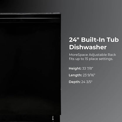 Kenmore 22-14629 24" Built-in Dishwasher-Quiet Tub with TurboDry, Leak, & SmartWash Soil Detection-15 Place Settings-49 DBA-Energy Star Certified, 24.61"D x 23.55"W x 33.88"H, Black