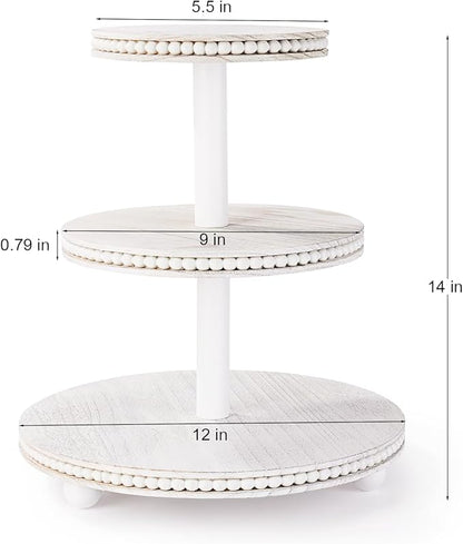 3 Tier Cupcake Stand Round,Wood Cupcake Stand with Beads,Tiered Cake Stand for 24 Cupcakes,Dessert Display Stand,Cupcake Tower for Party, Wedding, Birthday, Home Decor