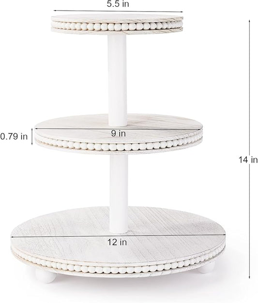 3 Tier Cupcake Stand Round,Wood Cupcake Stand with Beads,Tiered Cake Stand for 24 Cupcakes,Dessert Display Stand,Cupcake Tower for Party, Wedding, Birthday, Home Decor