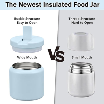 26oz Kids Thermos for Hot Food, Insulated Vacuum Food Jar with Buckle Lid, Stainless Steel Wide Mouth Leak Proof Insulated Lunch Container for School Picnic Travel, Blue
