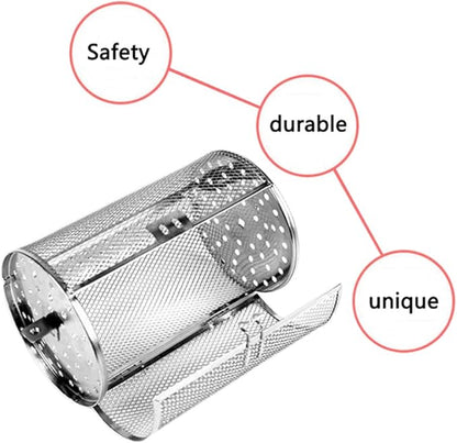 Falytemow Stainless Steel Rotisserie Grill Roaster Drum Oven Basket Oven Roast Baking Rotary for Peanut Dried Nut Coffee Beans BBQ (14 X 18cm)