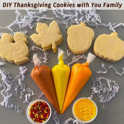 Thanksgiving Cookie Cutters Set 5PCS, Food-grade Stainless Steel Turkey Pumpkin Pine Cones Maple Leaf Fall Cookie Cutters Shapes, Sturdy Metal Biscuit Cutters for Home Holiday Family Baking