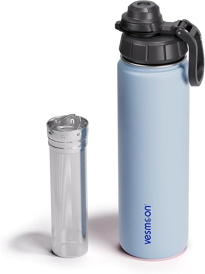 Vessence Tea Infuser Bottle - 24 Oz Insulated Loose Leaf & Fruit Infuser Bottle | Leak Proof with FlowSip Lid