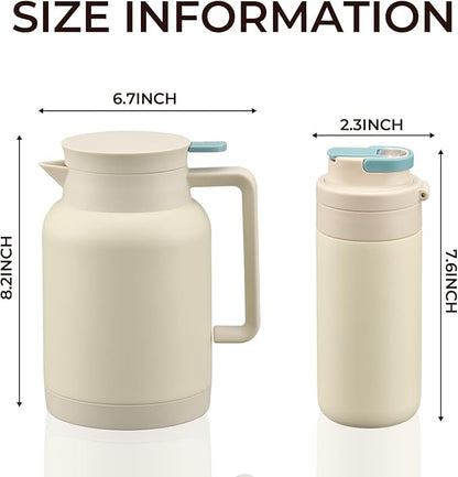 2 Pack 49oz Thermal Coffee Carafe and 15oz Insulated Water Bottle, Stainless Steel Vacuum Thermal Carafes and Water Bottle for Keeping Coffee, Tea, Water - Keep 12 Hours Hot, 24 Hours Cold