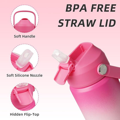 BJPKPK Insulated Water Bottle with Straw Lid, 12oz Thermos Water Bottles with Soft Nozzle, Flex Handle & Non-slip Boot, BPA Free Leak Proof Stainless Steel Metal Thermos, Tumblers, Cups,Cherry