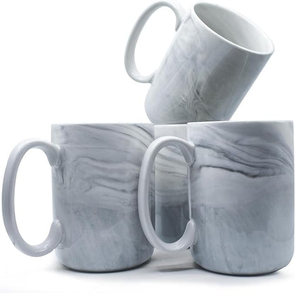 Coffee Mugs Set of 4,16 OZ Large Marble Ceramic Tea Cups with Big Handle,Bulk Grey Marble Mugs Set for Latte, Beer,Cappuccino,Microwave Dishwasher Safe Cup for Men Women Gift