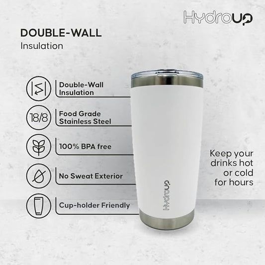 20 oz Tumbler Cup | Stainless Steel Insulated Coffee Mug with Lid | Coffee Travel Mug & Iced Coffee Cup | Leakproof Coffee Tumbler | BPA-Free Insulated Tumblers (White)