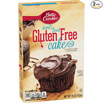 Betty Crocker, Gluten Free, Devils Food Cake Mix, 15oz Box (Pack of 2)