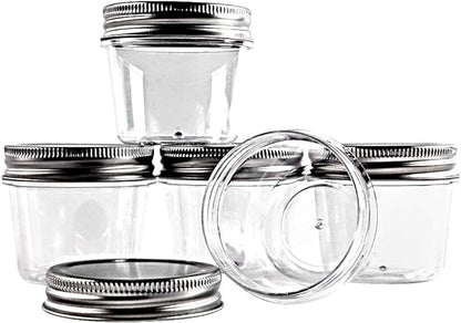 novelinks 4 oz Clear Plastic Jars with Screw-On Lids – Reusable Round Containers for Slime, Food, Spices, Crafts & Kitchen Organization – BPA-Free Storage Jars, 20 Pack