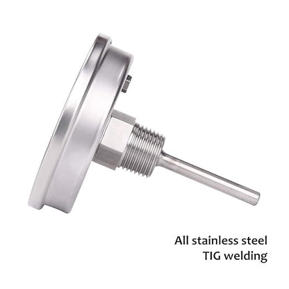 MEASUREMAN Fully Stainless Steel Pot, Kettle, Brewing Bimetal Dial Thermometer, 3" Dial, 2-1/2" Stem, -40-160 deg F/-40-70 deg C, -1% Accuracy, Adjustable, 1/2" NPT Back Mount