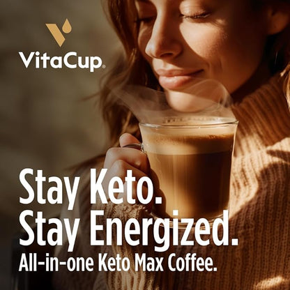 VitaCup Keto Max Dark Roast Coffee Pods, Ketosis & Energy, Butter, MCT Oil, Turmeric, B Vitamins, D3, All-In-One Keto Recyclable Single Serve Pod Compatible w/Keurig K-Cup Brewers,18 Ct