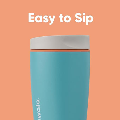 Owala SmoothSip Slider Insulated Stainless Steel Coffee Tumbler, Reusable Iced Coffee Cup, Hot Coffee Travel Mug, BPA Free 20 oz, Grey/Blue (Beachy Breeze)