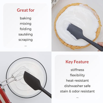 Elihome Chef Series 3 Piece Silicone Spatula Set - 600°F Heat Resistant Non Stick Rubber Kitchen Scraper Spatulas for Cooking, Baking, Mixing – BPA Free and LFGB Certified Silicone(Black)