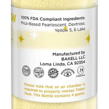 Bakell - Sunflower Yellow Tinker Dust (4g, 1x Mini Spray Pump) Edible Glitter for Food, Desserts, and Beverages!