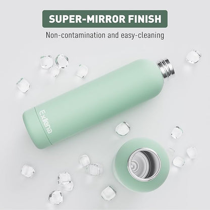 Slim Insulated Water Bottles for Travel 32oz with Clip, Double Wall Vacuum Stainless Steel Water Bottle Keeps Drinks Cold 24 Hrs/Hot 12 Hrs, 100% Leakproof, BPA Free(Mint)