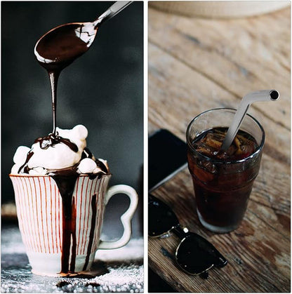 8Pcs Stainless Steel Straws Spoons, Reusable Metall Straws Spoon with 2 Cleaning Brushes,2 in 1 Snow Cone Straws Drinking Reusable Stainless Steel Ice Tea Long Spoons Straws for Cocktail Milkshake