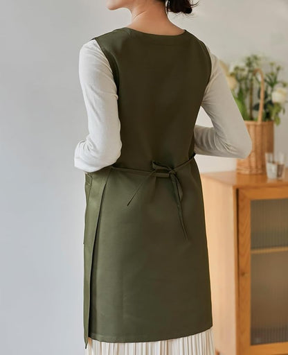 Women Cobbler Apron Japanese Style Aprons with 3 Pockets for Work Chef Kitchen