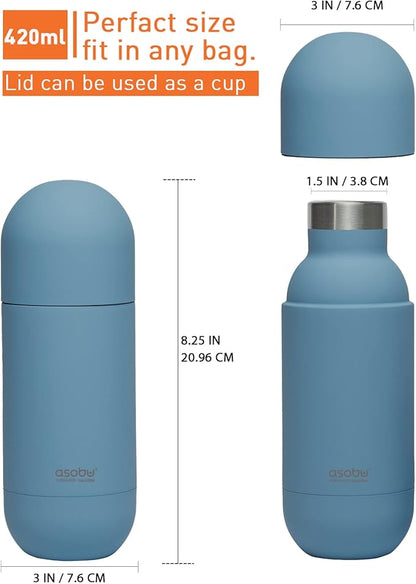 asobu Orb Stainless Steel Double Wall Insulated Travel Water Bottle – Lid Doubles as a Cup 14 Ounce (Blue)…