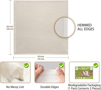 Organic Cheese Cloths, GOTS Certified, 2PCS, Grade 100, 20x20Inch Hemmed Cheese Cloth Reusable Muslin Cheesecloth for Straining, 100% Cotton Unbleached Fine Mesh Cloth Cheese Cloths for Cooking, Herbs