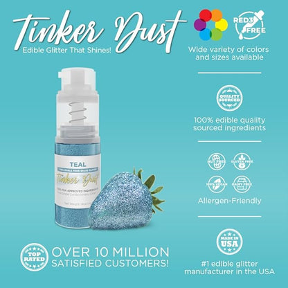 Bakell - Teal Tinker Dust (4g, 1x Mini Spray Pump) Edible Glitter for Food, Desserts, and Beverages!