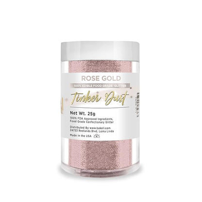 BAKELL Rose Gold Edible Glitter, 25 Grams | TINKER DUST Edible Glitter | KOSHER Certified | 100% Edible Glitter | Cakes, Cupcakes, Cake Pops, Drinks, Dessert Vegan Glitter & Dusts (25g, Rose Gold)