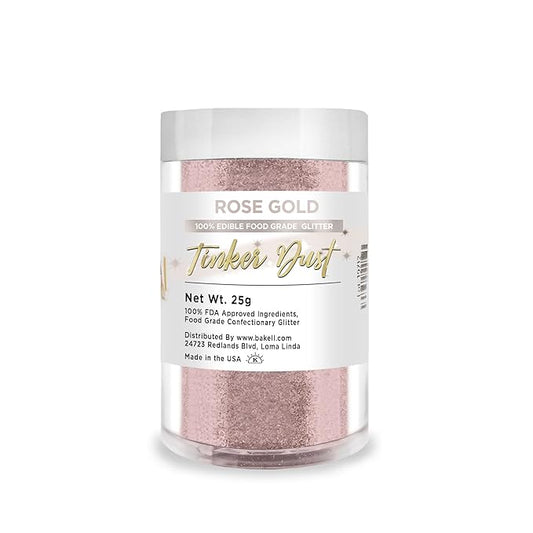 BAKELL Rose Gold Edible Glitter, 25 Grams | TINKER DUST Edible Glitter | KOSHER Certified | 100% Edible Glitter | Cakes, Cupcakes, Cake Pops, Drinks, Dessert Vegan Glitter & Dusts (25g, Rose Gold)