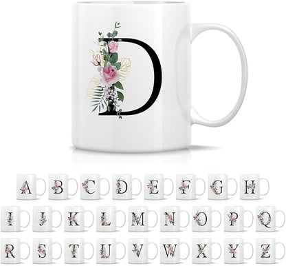 Retreez Initial A-Z Floral Botanical Bouquet Alphabet Monogrammed Monogram Mug 11 Oz Ceramic Tea Coffee Mugs - Appreciation Thank You Wedding Birthday Gifts for her friend coworker sister - D Initial
