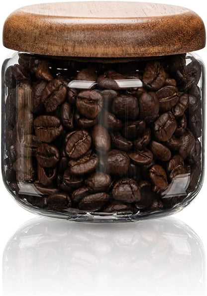 Glass Food Storage Containers With Wooden Lids - Small Coffee Jars - Pantry Organization For Overnight Oats, Cereal, Rice, Candy (14oz(400ml))