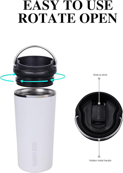 GiNT 17oz Travel Mug with Infuser and Two Lids. Vacuum Insulated 316 Stainless Steel Coffee Mug. Dishwasher Safe Mug with Tea Strainer for Hot and Cold Brew Coffee or Tea(White)
