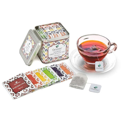 Octavius Tea Variety Pack – 25 Teabags | 6 Assorted Black & Green Teas | Premium Tea Sampler Box | Refreshing & Aromatic | Pack of 1