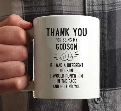 Andaz Press Funny Family 11oz. Coffee Mug Gift, Thank You for Being My Godson, Punch in Face, 1-Pack, Christmas Birthday Drinking Cup Present Ideas