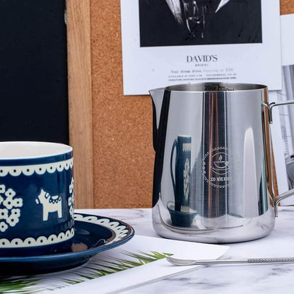 Milk Frothing Pitcher 12oz, Espresso Steaming Pitchers 350ml, Frother cup, Coffee Cappuccino Latte Art,304 Stainless Steel Jug with Decorating Art Pen