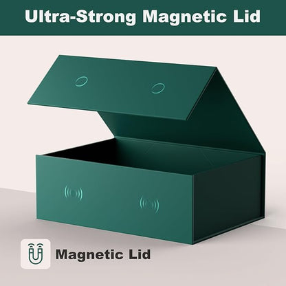 HongCai printing Large Gift Box with Lids Green: 5 Pack 13.5×10×5 Inches Packaging with Magnetic Lid - Holds Christmas Birthdays Holiday Gifts - Ideal for Couples Friends Family