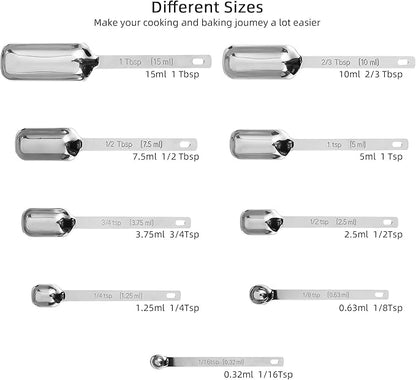 Measuring Cups and Spoons Set, 18/8 Stainless Steel Measuring Cups and Spoons set 17, Metal 7 Metric Measure Cups and 9 Dry Measure Spoons with 1 Leveler for Kitchen & Baking