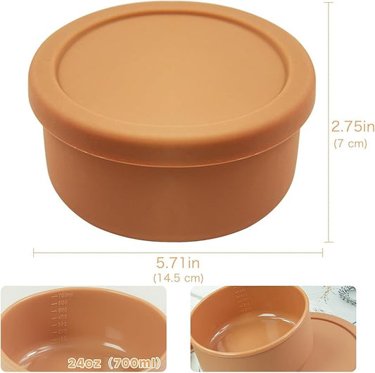 XU&PEIQI Silicone Lunch Bowls Bento Box with Lid Round Food Containers Microwave Refrigerator Safe Bowls Fruit Container Sealed Against Leakage,BPA-Free. 24 oz.(Baby blue)