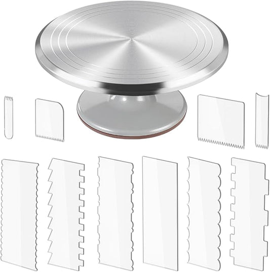 Revolving 12 Inch Round Aluminum Cake Decorating Stand - Turntable, Rotating for Pastries & Decorations