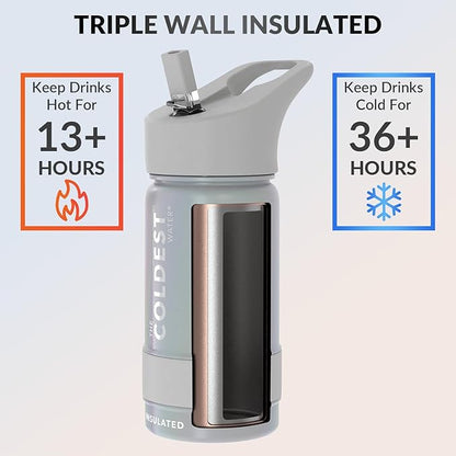 Coldest Insulated Water Bottle with Straw Lid - Stainless Steel Metal Insulated Bottle for Men & Women (Supernova Silver Glitter, 14 oz)