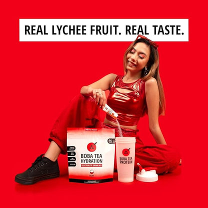 Boba Tea Hydration | Electrolyte Powder Drink Mix | Lychee | 1000mg Electrolytes, Vitamin C | 16 Stick Packets