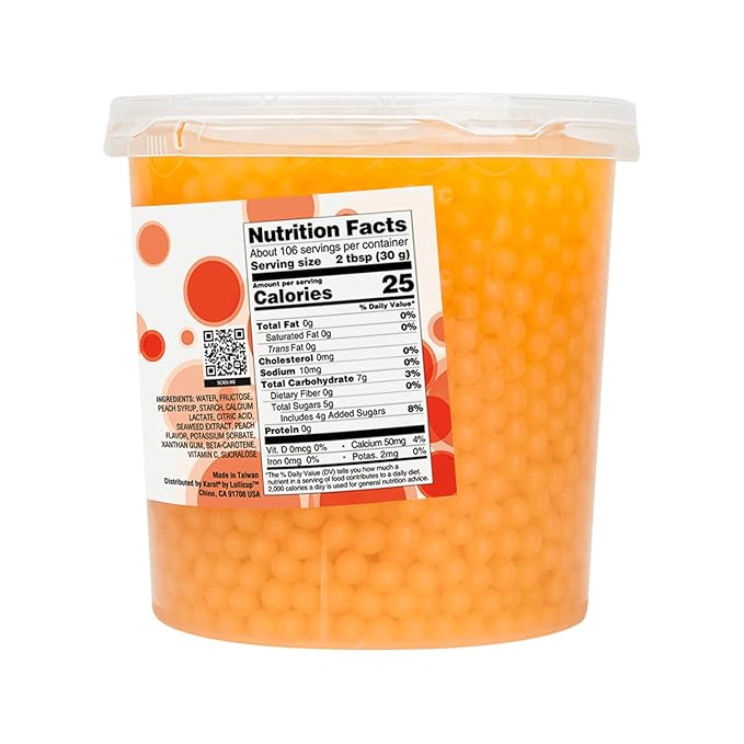 Tea Zone [7 Pounds] Peach Popping Pearls for Boba Tea Beverages, Sweets, Ice Cream Topping | B2061